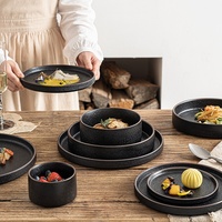 Ensemble de bols en céramique haut de gamme empilables, noirs mats, compatibles micro-ondes, pour hôtel, steak, plats occidentaux
