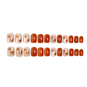 24 faux ongles de luxe effet feuille d'érable œil de chat, carrés ombrés, à presser, pour salon et DIY, collection automne, vente chaude - Product Image 3