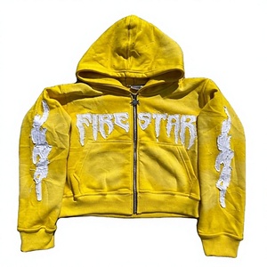 เสื้อฮู้ดซิป Fire Star สีเหลือง สไตล์สตรีทแวร์ ผู้ชาย ทรงปกติ ผ้าเฟรนช์เทอร์รี่ 100% คอตตอนบุซับใน ระบายอากาศได้ดี สไตล์ฤดูหนาว - Product Image 1