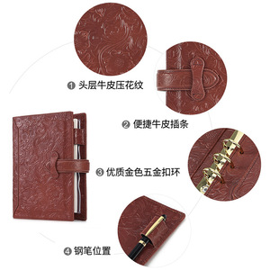 Joyir Genuine <b>Leather</b> Notebook Loose-leaf Business Office Card Holder Red Multifunctional Replaceable Refill - Product Image 4