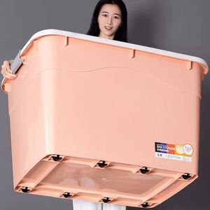 Boîte de rangement pour vêtements avec couvercle, grande, rectangulaire, en plastique, rose nordique, type sur pied, pour usage domestique - Product Image 1