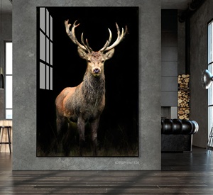 Stampa Acrilica Personalizzata, Dipinto di <span class=keywords><strong>Cervo</strong></span>, Quadro in Vetro <span class=keywords><strong>da</strong></span> Parete, Pittura Astratta Europea in Cristallo e Porcellana - Product Image 3
