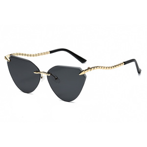 Snake-leg <b>Frameless</b> Cat-eye Sunglasses Women Oversized UV400 Sun Protection PC Lens Black <b>Frame</b> Grey Lens - Product Image 5