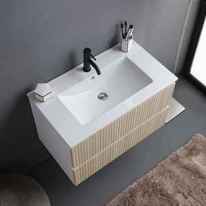 Mobile da Bagno Sospeso 100CM con 2 Cassetti, Bianco e Rovere Scanalato, Stile Bali - Product Image 4