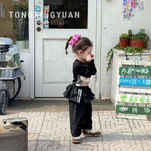 Girls Autumn Outfit 2025 Korean Style Long Sleeve Cartoon T Shirt With Butt Curtain Cargo Pants Two Piece Set - Product Image 4