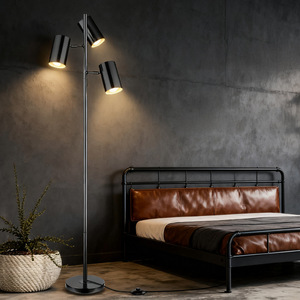 Lampe sur pied moderne en métal noir LED, hauteur réglable, éclairage pour salon et chambre à coucher - Product Image 3