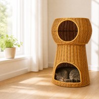 Nouvelle Maison pour Animaux de Compagnie en Rotin Synthétique Tressé Double, Écologique et Durable, Lit pour Chat Ventilé, Résistant à la Moisissure, Facile à Nettoyer, pour Intérieur et Balcon
