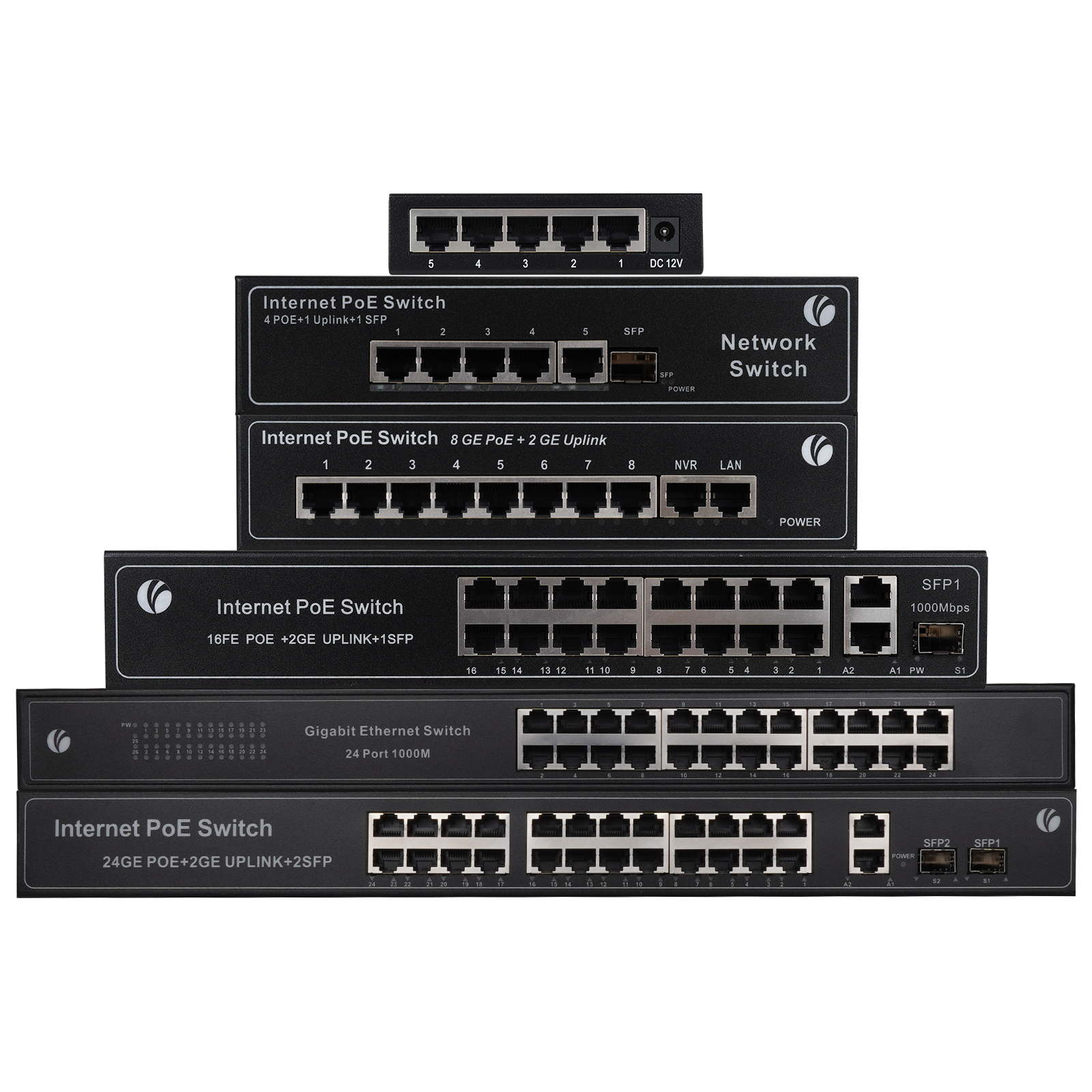 Commutateur Ethernet POE VCOM 4 8 16 24 ports 1000Mbps Gigabit avec 2 commutateurs réseau Uplink 10G pour téléphone IP avec caméra de vidéosurveillance