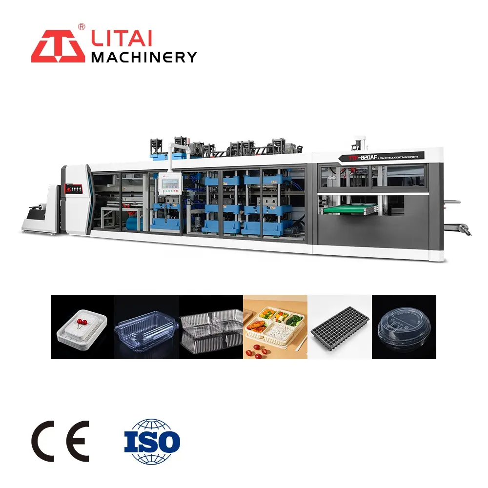 Máquinas totalmente automáticas de acionamento de servo motor para linha de produção de lancheira de utensílios de mesa biodegradáveis de bagaço descartáveis