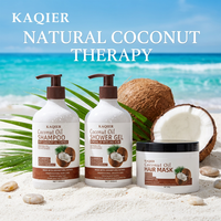Ensemble de soins capillaires de luxe à l'huile de coco 4 en 1, shampooing professionnel pour le cuir chevelu, après-shampoing, masque capillaire et huile essentielle, vente en gros