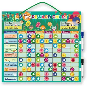 Tabla magnética de borrado en seco para niños, tabla magnética de estrellas de recompensa para aprendizaje, con cuerda colgante - Product Image 1