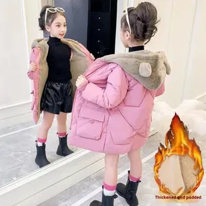 Veste d'hiver rembourrée en coton élégante mi-longue pour <span class=keywords><strong>fille</strong></span> avec capuche à oreilles d'ours Vêtement d'hiver épais décontracté - Product Image 2