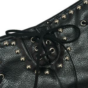 Wholesale Gothic Streetwear Women's Y2K Punk Faux Leather Mini Shorts Low Waist Lace-up Mini Shorts with <b>Rivet</b> & Grained Texture - Product Image 3