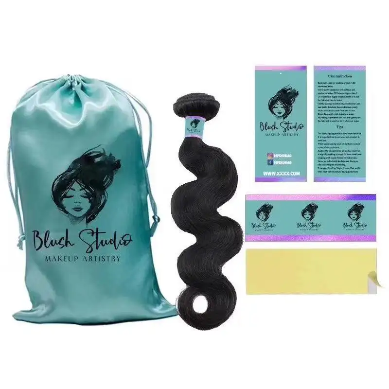 Toptan satış saten saç uzatma çantası saç çanta demetleri ile özel logo özel ipek çanta