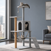 Tiang Garukan Kucing Mewah Multi-Level Modern dari Kayu Sisal yang Tahan Lama dengan Rangka Panjat, Menara Pohon Kucing, Rumah Kapsul Luar Angkasa untuk Kucing