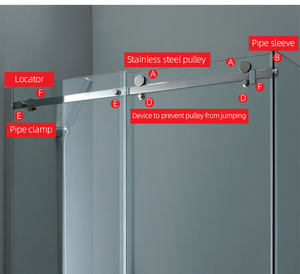 Perlengkapan Pintu Geser Harga Ekonomis, Kit Roda Pintu Kaca Geser Tanpa Bingkai untuk Kamar Mandi - Product Image 5