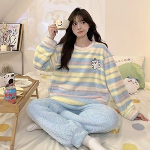 Set di indumenti da notte autunno e inverno <span class=keywords><strong>pigiama</strong></span> da donna <span class=keywords><strong>in</strong></span> <span class=keywords><strong>pile</strong></span> di corallo caldo manica lunga flanella Set di vestiti per la casa da ragazza carina - Product Image 4