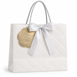 Luxury <b>White</b> Gift Paper <b>Bag</b> with Silver Ribbon Bow, Custom Embossed Pattern Shopping <b>Bag</b> for Wedding Birthday - Product Image 5