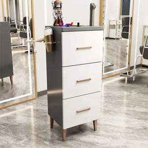 Wholesale Salon Furniture Equipment White Wood Salon Barber <b>Trolley</b> Cabinet for Hair Salon With Drawers - Product Image 3
