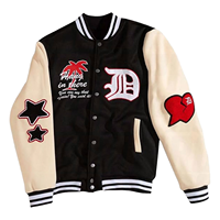 Veste de baseball Varsity pour homme, noire, style bomber, manches contrastées, col et poignets côtelés, boutons pression, logo personnalisé, streetwear