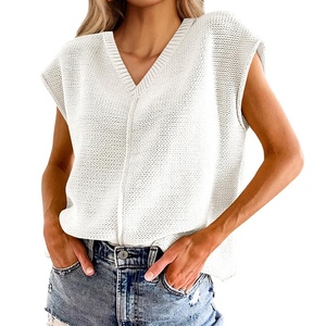 เสื้อกั๊กไหมพรมคอวีแขนกุดทรงหลวม น้ำหนักเบา สไตล์ลำลองสำหรับผู้หญิง แฟชั่นฤดูร้อน - Product Image 3