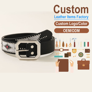 Cinturón de Cuero Personalizado, Piel de Vaca, Color Sólido, Hebilla con Marco Cuadrado, Incrustaciones de Diamantes de Imitación, Estilo Casual Duradero, Moldeado en una Sola Pieza - Product Image 1