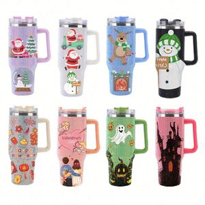 Vasos Promocionales de 40 oz con Serigrafía y Tapa con Cristales de Imitación, Pajita y Diseño Personalizado para Café - Product Image 3