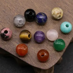 Cuentas de piedra Natural de varios colores, piedras preciosas de 10mm, cuentas redondas de agujero grande para joyería DIY