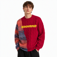 Pull-over personnalisable pour homme en polyester/coton tricoté, anti-plis, respirant, col rond, torsadé, long, patchwork, pour l'automne