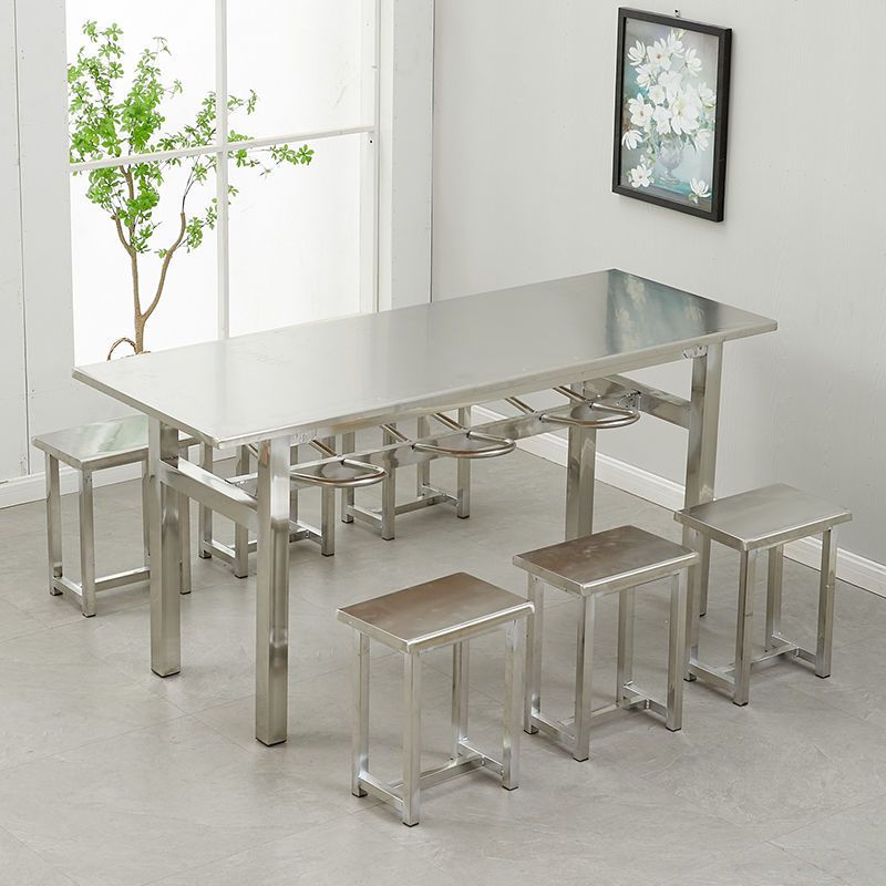 Mesa de acero inoxidable con 6 taburetes colgantes [Modelo estándar]