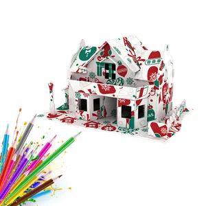 Karton Kerst Huis Model 3D Puzzel Diy Huis Doodle Met 31 Pcs