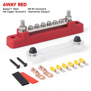 Bloc de bornes busbar rouge 5 voies M4 RV 5 pièces M6 Cuivre 2 pièces Gaine thermorétractable 2 pièces Kit - Product Image 2