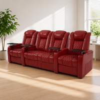 Canapé de cinéma moderne quatre places en cuir véritable avec structure en bois, mousse à mémoire de forme, inclinable et personnalisable