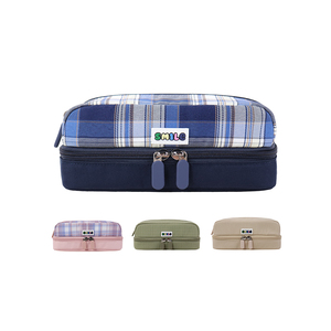 Primary And Secondary Students Pencil Box Office Culture Stationery Bag Plaid Pencil <b>Pouch</b> Custom Double Layer Simple - Product Image 1