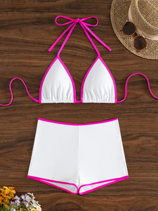 Ensemble de maillots de bain pour femmes, vêtements de plage, haut dos nu à bretelles + <span class=keywords><strong>short</strong></span>, style <span class=keywords><strong>maillot</strong></span> de bain léger, <span class=keywords><strong>maillot</strong></span> de bain de plage - Product Image 5