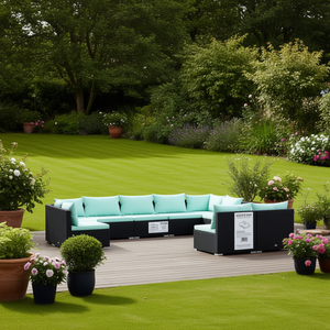 Set Lounge da Giardino Modulare in Polyrattan Nero 10 Posti Arredamento da Esterno Design Contemporaneo - Product Image 2