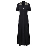 Robe longue élégante pour femme, style français, avec perles, col rabattu, manches courtes, tricot ajusté, ourlet évasé, collection Printemps 2026