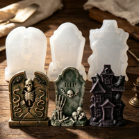 Moule en silicone de qualité alimentaire pour Halloween, motif pierre tombale, crâne, fantôme, pour décoration de gâteaux, résine, plâtre, fabrication de bougies - Grande Vente