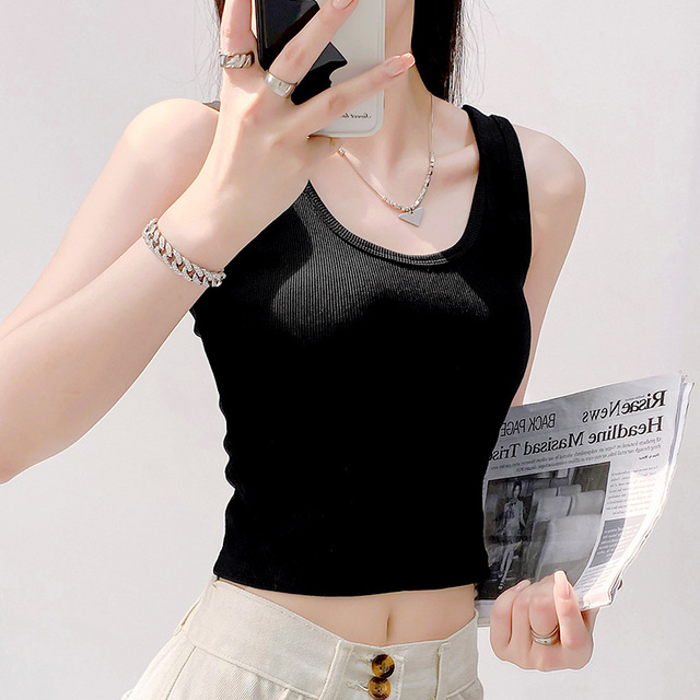 RUICHI Summer Women's Camisole with 260GSM Cotton Spandex Ribbed Crop Stylish Designer Layering & Outer Wear White Tank Top