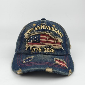 Casquette de baseball brodée effet vieilli 2026 USA 250ème anniversaire 1776-2026 Hommage Rétro Coton Lavé Patriotique - Product Image 1