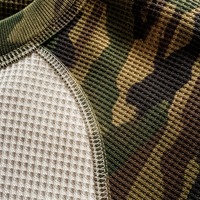 T-shirt thermique en tricot gaufré à manches raglan camouflage, col rond unisexe, streetwear personnalisé à manches longues