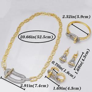 Cross Border European American Popular Horizontal Bar Ot Series Ring <b>Bracelet</b> <b>Set</b> Pig Nose Necklace Light Luxury Copper Inlaid - Product Image 3