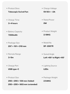 Automatic Oscillating Cordless Folding Rechargeable Floor <b>Fan</b> For Home Foldable Adjustable Height Floor <b>Standing</b> <b>Fans</b> - Product Image 6