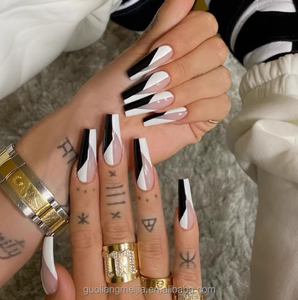 <span class=keywords><strong>Uñas</strong></span> Postizas Hechas a Mano, Largas, Forma Ataúd, <span class=keywords><strong>Negras</strong></span> <span class=keywords><strong>Mate</strong></span>, con Diseño de Copos de Nieve Blancos y Puntos, <span class=keywords><strong>Uñas</strong></span> Acrílicas para Mujer - Product Image 2