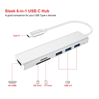 Hub répartiteur et extenseur USB-C 6 ports en alliage d'aluminium avec prise en charge USB 3.0 et Micro SD, adaptateur USB portable en stock
