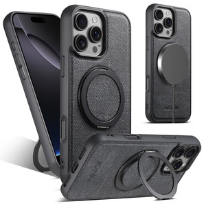 Funda de teléfono con textura de lona con soporte giratorio de metal Funda de teléfono magnética para <span class=keywords><strong>iPhone</strong></span> 16 Pro Max 15 14 - Product Image 3