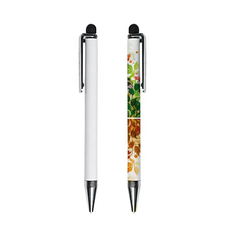 DIY Customized Logo Touch Phone Screen Aluminium Ink Pen Sublimation Blank Ballpoint Pen with Stylus End