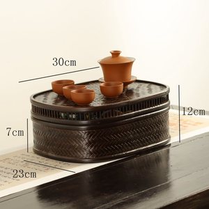 Lacquered Bamboo <b>Weaving</b> Tea Set Storage <b>Basket</b> Rectangle Handmade Dustproof Cover Tea Ceremony Accessories - Product Image 2
