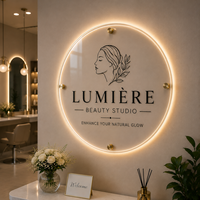 Enseigne murale personnalisée en acrylique rond avec logo rétroéclairé par LED pour salon de beauté, spa, studio