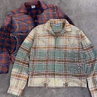 Camisa de Invierno para Hombre, de Manga Larga, con Pedrería y Cristales, Estilo Europeo Americano, de Poliéster y Algodón, Gran Venta